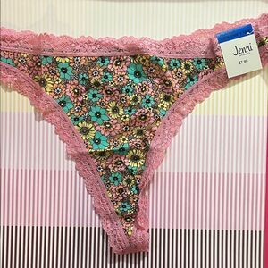 Jenni Pink Lace Floral Thong Panties
